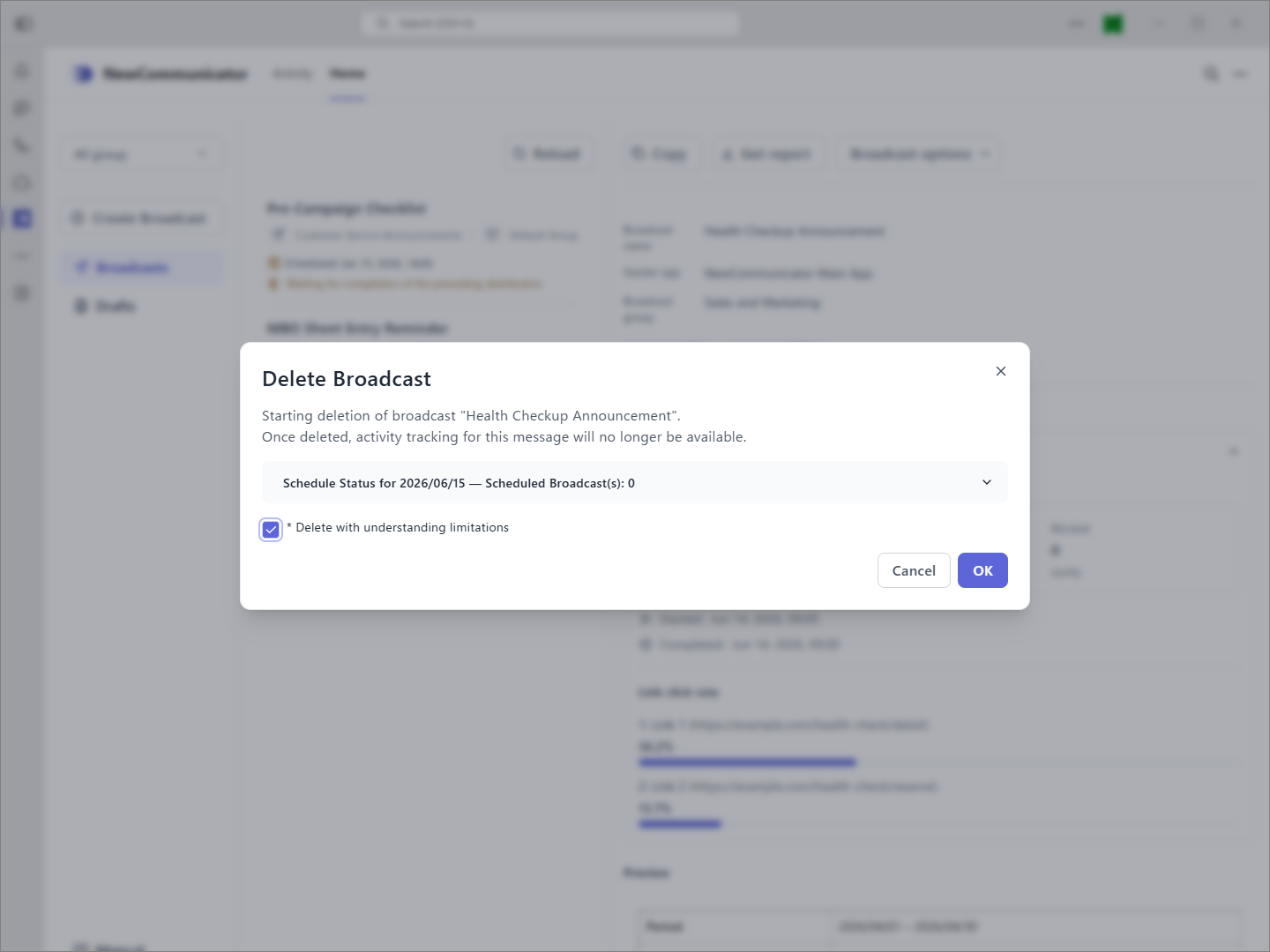 Delete confirmation dialog