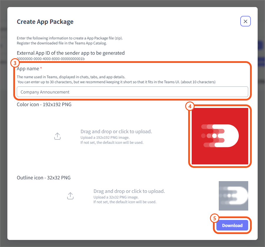 Create App Package dialog