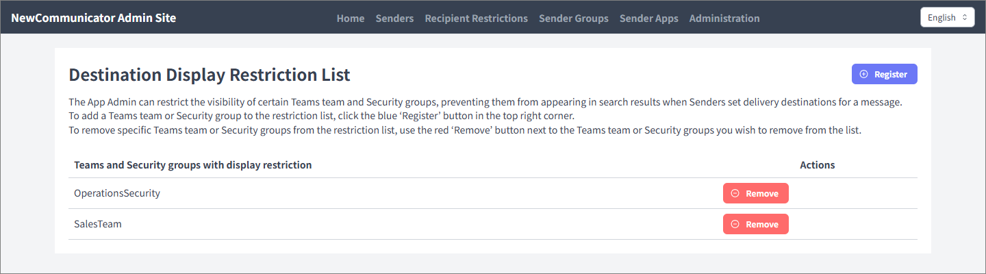 Recipient visibility restriction list