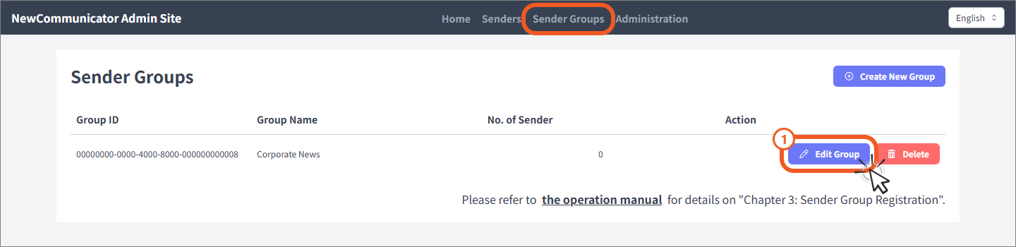 Edit a sender group from the list