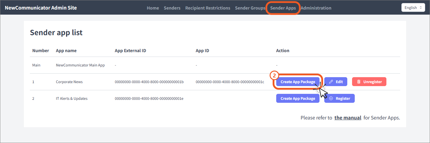 Sender app list