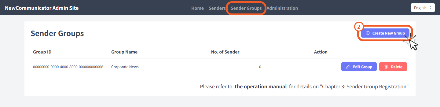 Sender group list