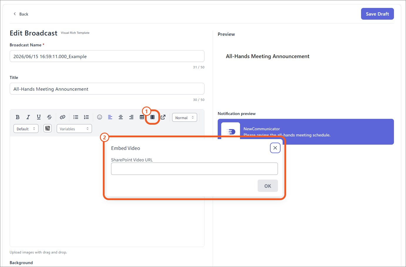 Visual template settings