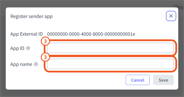 Register sender app dialog