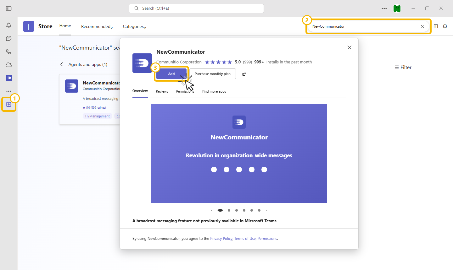 Search for and add NewCommunicator