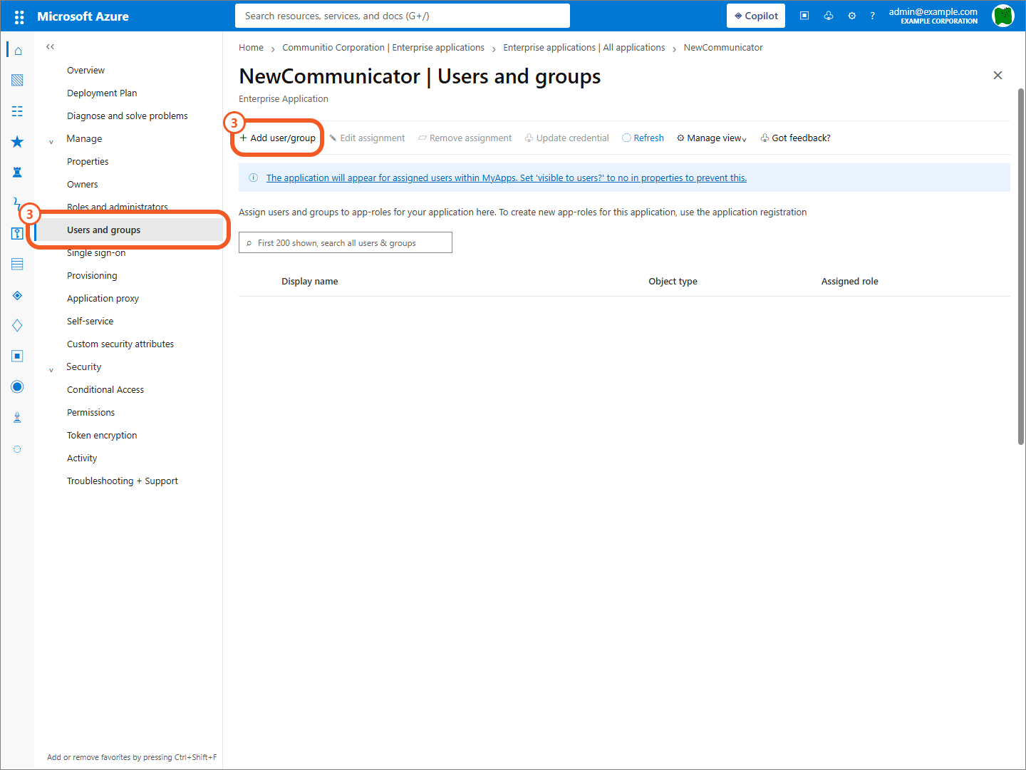 Open Users and groups in Azure